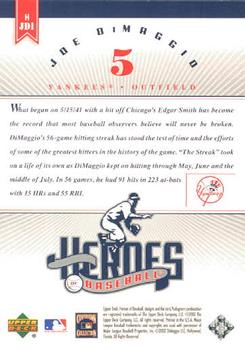 2002 Upper Deck Prospect Premieres - Heroes of Baseball: Joe DiMaggio #HJD1 Joe DiMaggio  Back