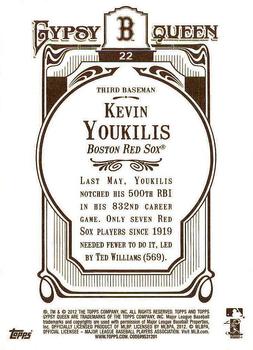 2012 Topps Gypsy Queen - Framed Gold #22 Kevin Youkilis Back