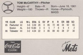 1987 Feder Jackson Mets #5 Tom McCarthy Back