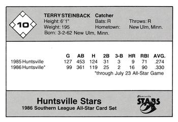 1986 Jennings Southern League All-Stars #10 Terry Steinbach Back