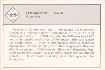 1987 Jennings Southern League All-Stars #25 Leo Mazzone Back