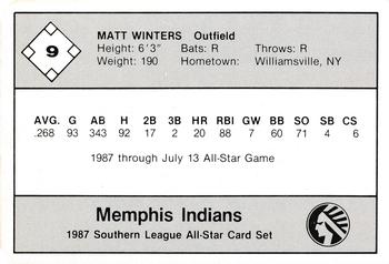 1987 Jennings Southern League All-Stars #9 Matt Winters Back