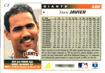 1996 Score #420 Stan Javier Back