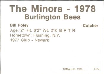 1978 TCMA Burlington Bees #0164 Bill Foley Back