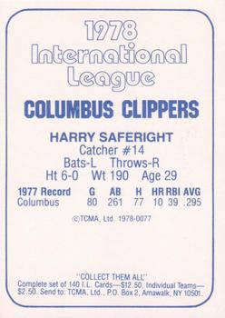 1978 TCMA Columbus Clippers #0077 Harry Saferight Back