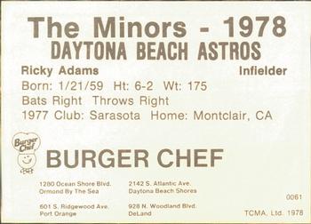 1978 TCMA Daytona Beach Astros #1 Ricky Adams Back