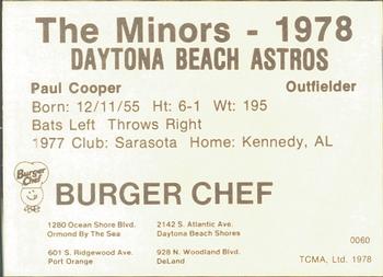 1978 TCMA Daytona Beach Astros #6 Paul Cooper Back