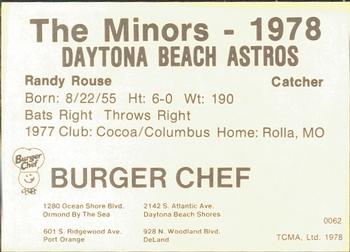 1978 TCMA Daytona Beach Astros #23 Randy Rouse Back