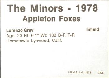 1978 TCMA Appleton Foxes #10 Lorenzo Gray Back