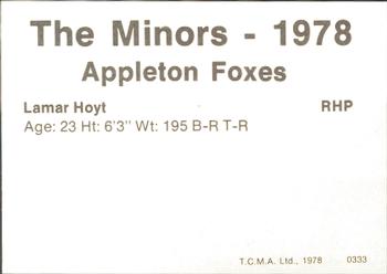 1978 TCMA Appleton Foxes #14 LaMarr Hoyt Back