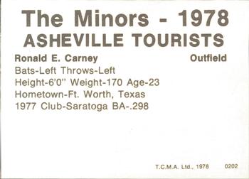 1978 TCMA Asheville Tourists #0202 Ron Carney Back