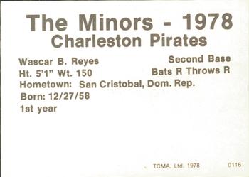 1978 TCMA Charleston Pirates #20 Wascar Reyes Back