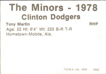 1978 TCMA Clinton Dodgers #0403 Tony Martin Back