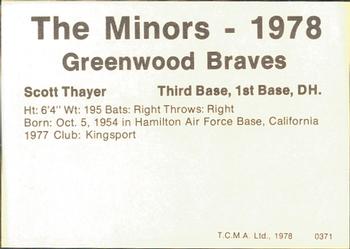 1978 TCMA Greenwood Braves #0371 Scott Thayer Back