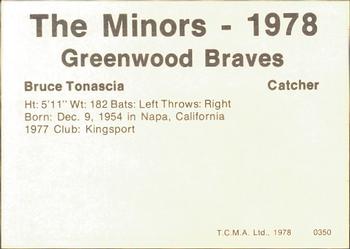1978 TCMA Greenwood Braves #0350 Bruce Tonascia Back