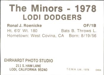 1978 TCMA Lodi Dodgers #15 Ron Roenicke Back