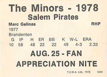 1978 TCMA Salem Pirates #5 Marc Gelinas Back