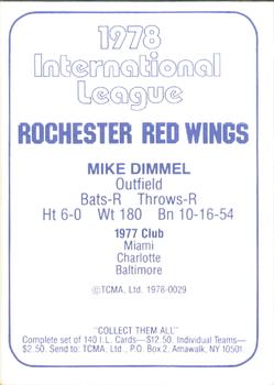 1978 TCMA Rochester Red Wings #29 Mike Dimmel Back