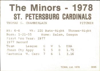 1978 TCMA St. Petersburg Cardinals #NNO Tom Chamberlain Back