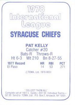 1978 TCMA Syracuse Chiefs #51 Pat Kelly Back
