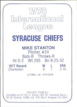 1978 TCMA Syracuse Chiefs #49 Mike Stanton Back