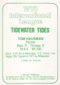 1978 TCMA Tidewater Tides #38 Tom Hausman Back
