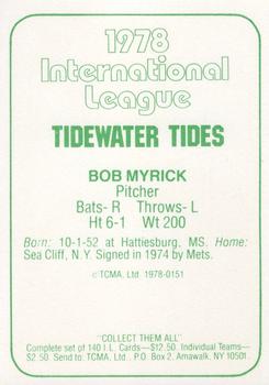 1978 TCMA Tidewater Tides #151 Bob Myrick Back