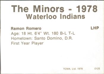 1978 TCMA Waterloo Indians #19 Ramon Romero Back