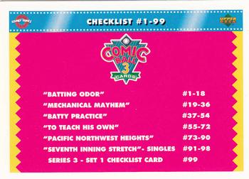 1992 Upper Deck Comic Ball 3 #99 Checklist (1-99) Front