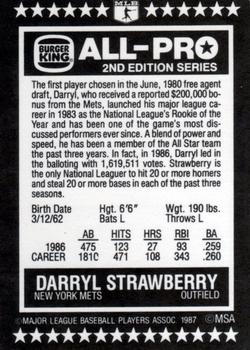 1987 Burger King All-Pro #19 Darryl Strawberry Back