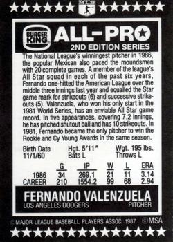 1987 Burger King All-Pro #20 Fernando Valenzuela Back