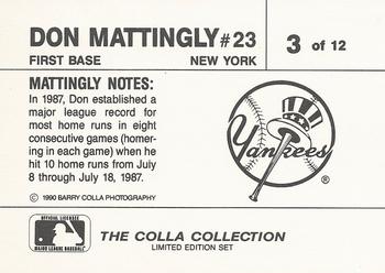 1990 The Colla Collection Limited Edition Don Mattingly #3 Don Mattingly Back