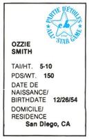 1982 All-Star Game Program Inserts #NNO Ozzie Smith Back