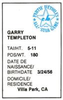 1982 All-Star Game Program Inserts #NNO Garry Templeton Back