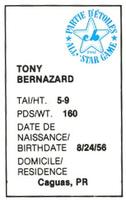 1982 All-Star Game Program Inserts #NNO Tony Bernazard Back