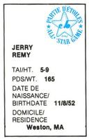 1982 All-Star Game Program Inserts #NNO Jerry Remy Back