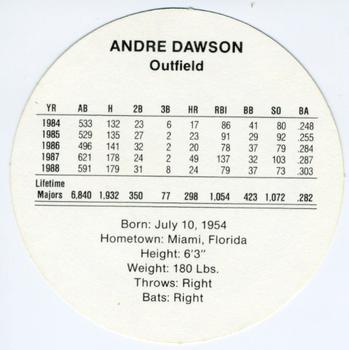 1989 Cadaco Discs #NNO Andre Dawson Back