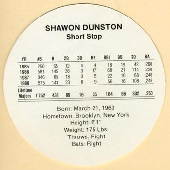1989 Cadaco Discs #NNO Shawon Dunston Back
