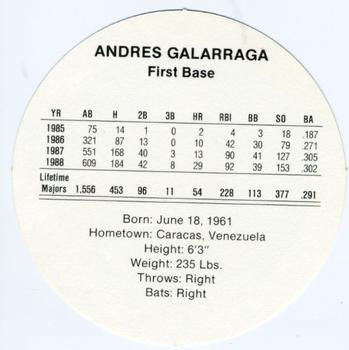 1989 Cadaco Discs #NNO Andres Galarraga Back