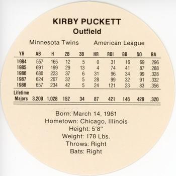 1989 Cadaco Discs #NNO Kirby Puckett Back