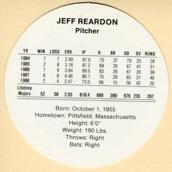 1989 Cadaco Discs #NNO Jeff Reardon Back