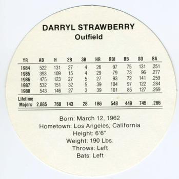 1989 Cadaco Discs #NNO Darryl Strawberry Back