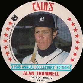 1986 Cain's Detroit Tigers Discs #20 Alan Trammell Front