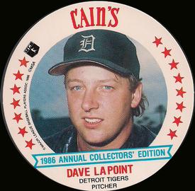 1986 Cain's Detroit Tigers Discs #5 Dave LaPoint Front