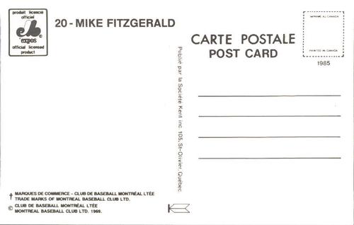 1985 Montreal Expos Postcards #NNO Mike Fitzgerald Back
