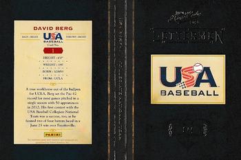 2012 Playoff Prime Cuts - USA Baseball Collegiate National Team Lettermen Booklets #1 David Berg Back