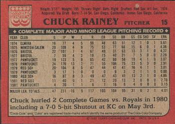 1982 Topps Brigham's/Coca-Cola Boston Red Sox #15 Chuck Rainey Back
