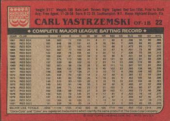 1982 Topps Brigham's/Coca-Cola Boston Red Sox #22 Carl Yastrzemski Back
