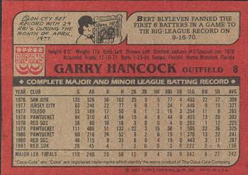 1982 Topps Brigham's/Coca-Cola Boston Red Sox #8 Garry Hancock Back