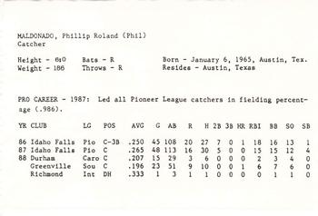 1989 Durham Bulls #NNO Phil Maldonado Back